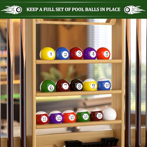 Wall Mounted Pool Cue Rack, Bamboo Billiards Sticks Holder for 8 Cue Sticks, Organizes Full Set of Balls and Pool Table Accessories - color: Bamboo