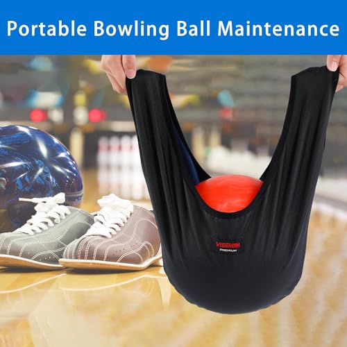 VISEMAN Bowling Ball Polisher Bag –Washable Seesaw Cleaner & Thickened Protective Carrier – Oil Absorbent Towel and Holder for Standard Bowling Balls – 21" x 14" (Black)