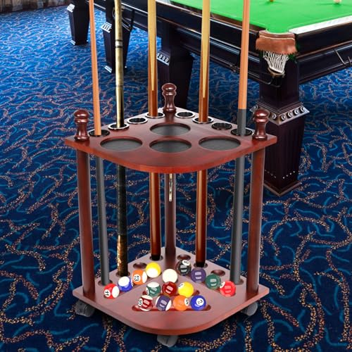 Pool Stick Holder Floor Stand, Freestanding Pool Cue Rack Hold up to 8 Cues Sticks Pool Cue Storage Rack Billiards Stick Holder Pool Cue Rack Corner for Game Room Pool Table Accessories