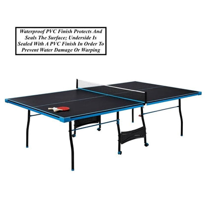 Black Blue Folding Rolling Table Tennis Table Indoor Ping Pong Table with 2 Paddles 2 Balls 1 Net and Post Set 4 Wheels for Easy Movement Perfect Christmas New Year Holiday Season Gifts
