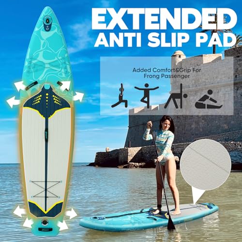 Inflatable Paddle Board,Stand Up Paddle Board Set, Extra Wide SUP Board with Removable Fin, Floating Paddle, Hand Pump, Waterproof Phone Pouch,Traveling Board - color: RY green
