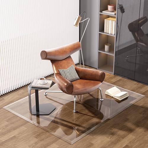 [Tempered Glass] 59“ x 47” Beveled Edge Glass Chair Mat with Polished Edge Clear Office Chair Mat, Glides Smoothly, Suitable for Carpet or Hardwood Floors - size: 59“x47”