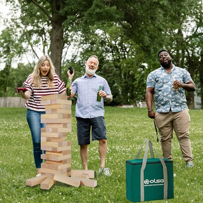 Olsa Giant Tumble Tower, Toppling Timber Game with Carrying Bag 60 PCS Wooden Block Stacking Game for Adults Family (2.2 Ft to 5 Ft) - size: L-Up to 5FT