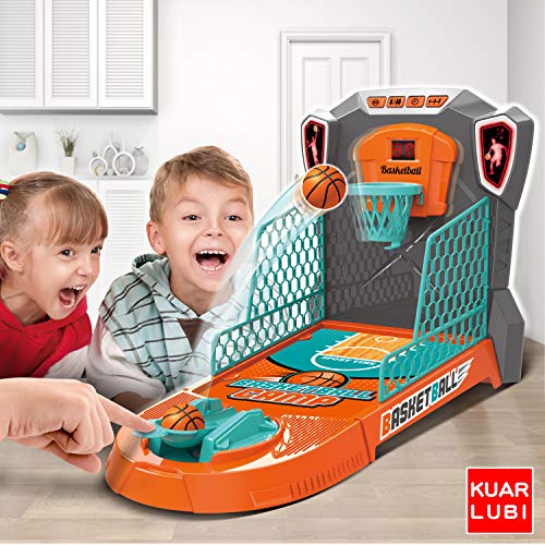 Basketball Shooting Game Toy, Desktop Table Basketball Games Set with Basketball Court, Move Basket, Light and Score Fun Sports Novelty Toy for Birthday Gifts