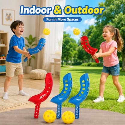 Toddmomy Sports Scoop Balls Set for Kids Outdoor Toss and Catch Game with 2 Pairs of Rackets and Balls Interactive Family Toy for Physical Activity and Motor Skills Development