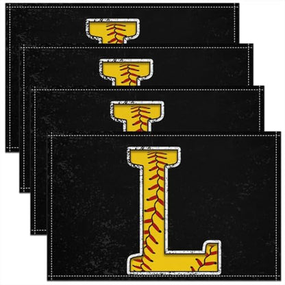 Erosebridal Initial Placemats 12x18 inch Set of 4 Boys Monogrammed Place Mats for Kitchen Table | Yellow Letter L Table Place Mats Softball Accessories Heat Resisting Placemats - color: Yellow L