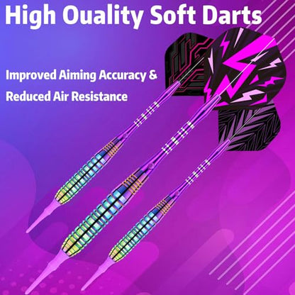Soft Tip Darts Set - Darts Plastic Tip Sets, 3Pack Professional Plastic Tips Dart with Extra 12 Soft Tips and 6 Replace Dart Leaf for Beginners & Pro Players - color: Pink