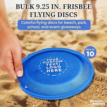 DISCOUNT PROMOS Frisbee Flying Discs in Bulk, 9.25 in. Fun Family Beach Game - color: - Custom -Translucent Blue, size: 10 flying discs
