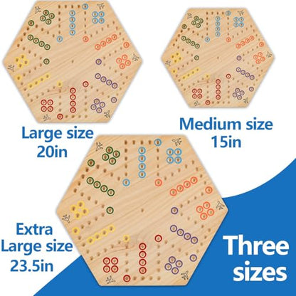 Large Size 20 inches Wood Wahoo Marble Board Game 2 Sided Game 4-6 Player for Friends and Family Party, Classic Wahoo Style Strategy Racing Game with 6 Dices,30 Marbles (Log) - color: Large, Natural Wood