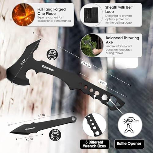 Throwing Axe Set, 6 Pack 11.5" Throwing Axes & Tomahawks for Men - Axe Throwing Game, Target Practice & Competition, Full Tang Black Hatchets with Nylon Sheath - style: Blank Black