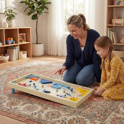 GLACER Wooden Tabletop Pinball Game, Rotating Scoring Track Shooting Toy with 3 Balls, Marble Game for Kids Aged 8+ and Adults, Pinball Toy Desk or Family Party & Shooting Game