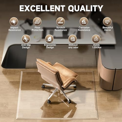 [Tempered Glass] 59“ x 47” Beveled Edge Glass Chair Mat with Polished Edge Clear Office Chair Mat, Glides Smoothly, Suitable for Carpet or Hardwood Floors - size: 59“x47”