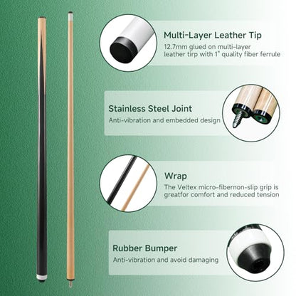 HMQQ Pool Cue Sticks – 42"/48"/58" Billiard Cues with 13mm Leather Tip – 17oz/18oz Standard or 20oz Heavy – Set of 2 or 4 – Durable 2-Piece Pool Sticks for Beginners, Adults, Home & Bar - size: 58" set of 2 20OZ