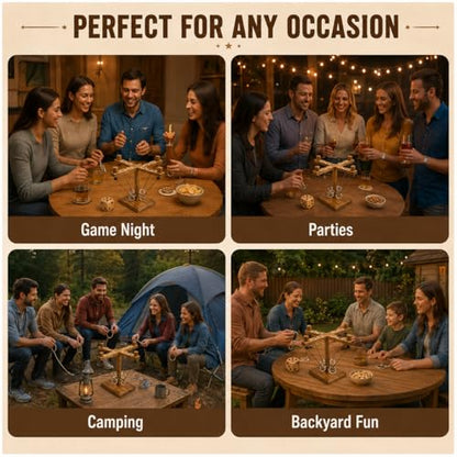 Wooden Ring Toss Game Set with Wooden Dice, Tabletop Hook and Ring Toss Game for Adults, Family Game Night, Party, Bar, Camping, Backyard, Indoor Outdoor Games