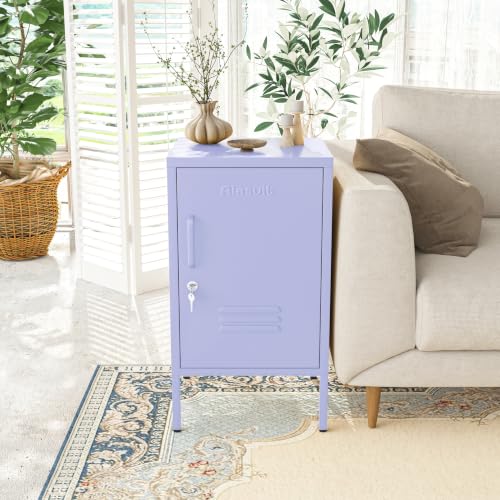 Single Door Lockable Metal End Table & Children's Bedside Table, 2-Tier Storage Cabinet with Adjustable Shelf, Easy Assembly Side Table for Living Room Bedroom Home Office Purple - color: Lilac, style: End Table-28"H-GL
