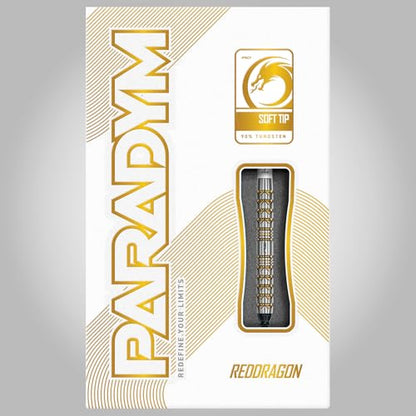 RED DRAGON Darts - Paradym Gold Series - 18g Barrel/ 20g Full Weight - Professional Soft Tip Darts Set - 90% Tungsten Parallel Barrel - Includes Dart Flights & Stems - Professional Dart Set