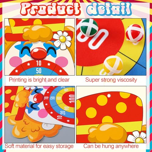 Carnival Circus Dart Board Game Birthday Party Decoration Set with 6 Sticky Balls Felt Cloth Circus Theme Party Decorations Fun Outdoor & Indoor Activities Family Game for Birthday