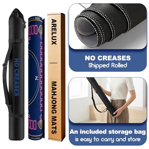 ARELUX Neoprene Mahjong Mat with Carrying Bag 32"x32" No Creases Rolled Shipping American Mat with Charles Rules Anti-Slip & Noise Reduction Table Cover for Poker, Card & Board Game(Blue and Purple) - color: Blue and Purple