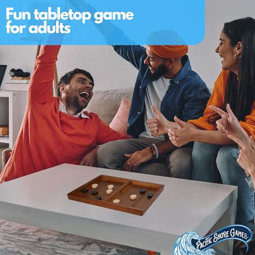 Pacific Shore Games Wooden Sling Puck Game, Table Top Hockey Games, 2 Player Indoor & Outdoor Fun, 14 inch Travel Size Board Game, Games for Adults
