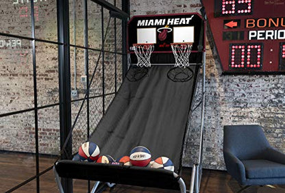 Pop-A-Shot - Home Dual Shot Arcade Basketball Game with NBA Graphics l Sensor Scoring l 16 Game Modes l 7 Balls l Foldable Storage l for All NBA Fans - style: Miami Heat