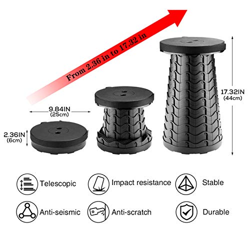 Portable Telescoping Stool, Retractable Folding Stool for Camping Garden Fishing Hiking Travel BBQ, Adjustable Collapsible Stools Max Load 400lbs - color: L-black