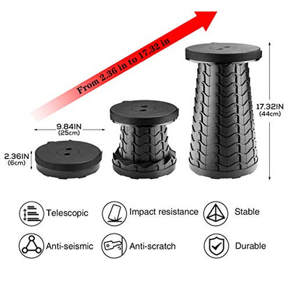 Portable Telescoping Stool, Retractable Folding Stool for Camping Garden Fishing Hiking Travel BBQ, Adjustable Collapsible Stools Max Load 400lbs - color: L-black