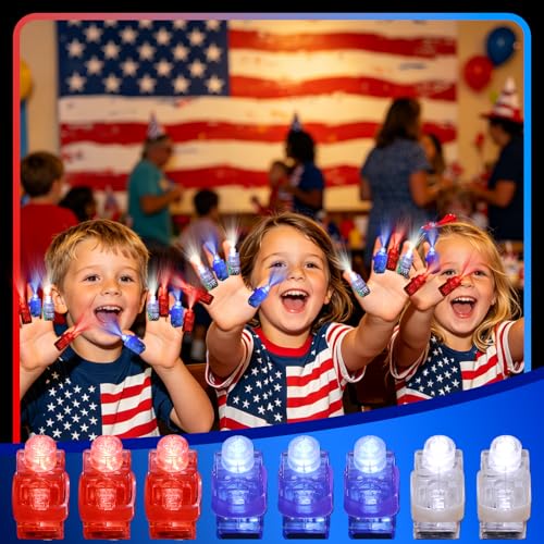 100pcs Independence Day Party Favors, LED Finger Lights for Kids, Glow in the Dark 4th of July Party Supplies, Patriotic Goodie Bag Stuffers Classroom Prizes, Carnival Concert Accessories - style: Red+Blue+White-100