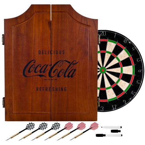 Trademark GlobalCoca-Cola Vintage Engraved Dart Board Cabinet Set