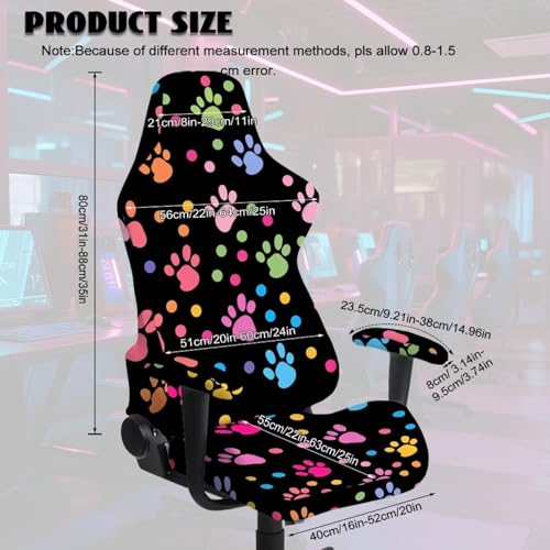 Stretchable Office Chair Covers with Armrest Covers Colorful Paw Prints Gaming Chair Cover Cat Scratch Proof Spandex Rotating Boss Chair Slipcovers Easy to Install with Long Zipper - color: Colorful Paw Prints
