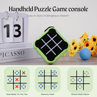 Tic Tac Toe, 4 in 1 Handheld Educational Game Machine, Electronic Tic Tac Toe Game for Education and Memory Growth, Home, Toy Board Game for Kids and Adults (Green) - color: Green