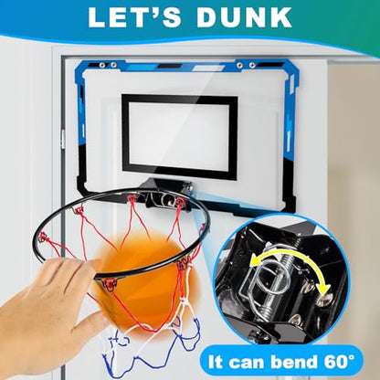 Basketball Mini Hoop Indoor Boys Gifts for Kids Adults, Door Room Mini Hoop with Balls, Basketball Accessories for Teen Boy Gifts, Blue - style: Blue Basketball Hoop Set