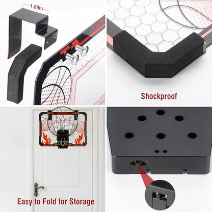 Indoor Basketball Hoop for Kids with Scoreboard Over the Door Basketball Hoop with 3 Balls Basketball Toys Gifts for 5 6 7 8 9 10 11 Years Old Boys Girls Mini Hoop for Bedroom and Birthday/Christmas - style: Red