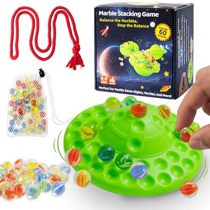 UFO Marble Balance Game, 60 Colorful Marbles Toy for Kids Family Stacking Challenge, Party Game with Storage Case for Children Over 96 Months (UFO Marble Balance Game)