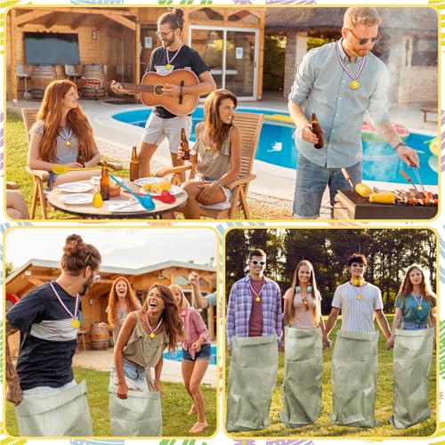 Potato Sack Race Bags Outdoor Games Potato Sack Race Bags 3 Legged Race Bands for Easter Activity Medals Straps Wooden Spoon Hunt Party Supplies