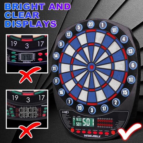 WIN.MAX Electronic Dart Board Soft Tip Dartboard Set LED Displays 3 Languages with 12 Darts 100 Tips Power Adapter - color: BLUE/WHITE WITH LIGHTS