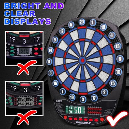 WIN.MAX Electronic Dart Board Soft Tip Dartboard Set LED Displays 3 Languages with 12 Darts 100 Tips Power Adapter - color: BLUE/WHITE WITH LIGHTS