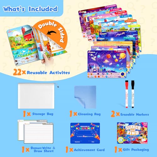 Baobrava Search and Find Game Books - Preschool Learning Activities for Kids Age 3-8, Travel Games for or Road Trip Car Airplane, Educational Seek Activity Birthday Gifts for Boys and Girls - style: Search and Find Book Game
