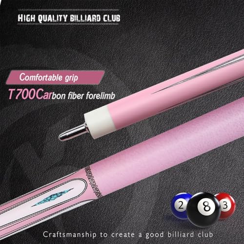 Carbon Fiber Pool Cue – 12.9mm, 14mm and 12.4mm, 2-Piece Billiard Cue Stick for Women/Men, Professional Break Cue for Snooker, 8-Ball, 9-Ball, Home & Club Use - color: Pink 2