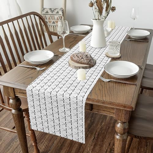 Erosebridal White Ice Hockey Table Runner 13x48, Hockey Ball Sports Table Runners for Kids Boys Girls, Racket Tabletop Decor for Dining Living Room Bedroom, Games Lacrosse Sticks Dresser Scarf - size: 13" X 108"