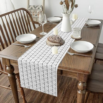 Erosebridal White Ice Hockey Table Runner 13x48, Hockey Ball Sports Table Runners for Kids Boys Girls, Racket Tabletop Decor for Dining Living Room Bedroom, Games Lacrosse Sticks Dresser Scarf - size: 13" X 120"