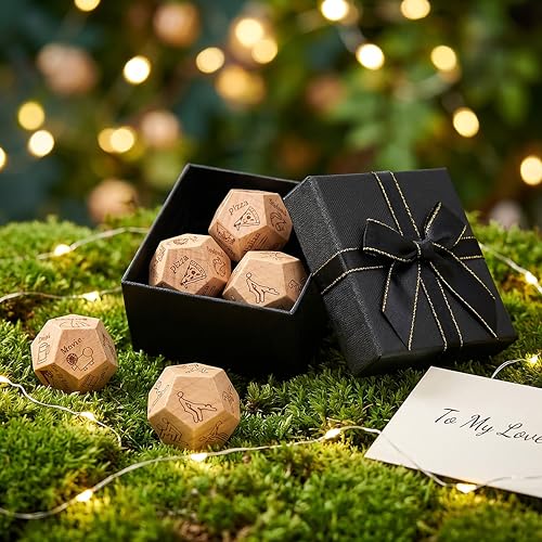 Date Night Food Decision Dice: 3 PCS Real Wood Dice Set Date Ideas for Couples,Dinner Dice Love Dice with Portable Gift Box,Valentines Gifts for Him Her Boyfriend Girlfriend