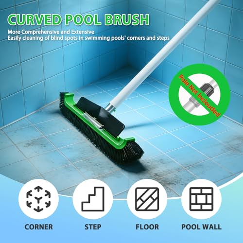 Wide Pool Brush Head, Heavy Duty Pool Scrub Brush with 12-Rows Soft Bristles, Inground/Above Ground Pool with Curved Ends, Clean Pool Wall, Floor, Step, Corner Faster, Safe for Vinyl Liner (17 INCH) - size: 17 INCH