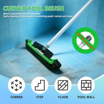 Wide Pool Brush Head, Heavy Duty Pool Scrub Brush with 12-Rows Soft Bristles, Inground/Above Ground Pool with Curved Ends, Clean Pool Wall, Floor, Step, Corner Faster, Safe for Vinyl Liner (17 INCH) - size: 17 INCH