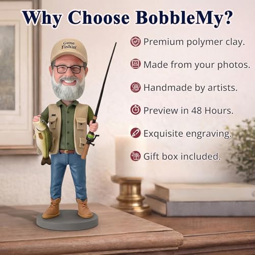 Custom Golf Bobblehead – 6/7/8" Personalized Male from Photo, Semi-Custom Head or Full-Body, Handmade Soft-Clay Figure, Gift Box & Bag + Greeting Card, for Dad/Husband/Coach/Retired