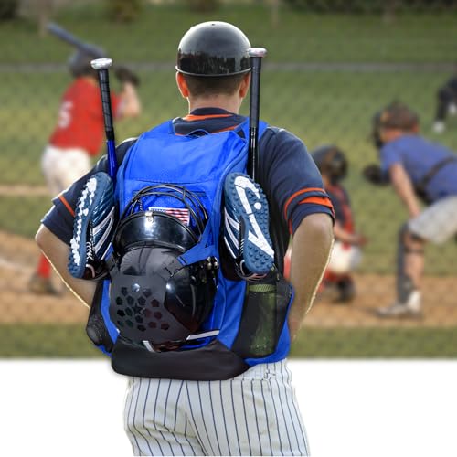 | Baseball Bag Softball Bat Bag, Double-layer Baseball Backpack Adult with Gear Klip To Hold Baseball Glove, Baseball Essential Gear, Youth Baseball Bag for Boys, Girls, Baseball Accessories - color: Blue