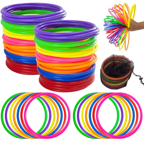 28 PCS Ring Toss Rings,Multicolor Plastic Rings Rings for Ring Toss Game for Kids and Outdoor Toss Rings Carnival Rings for Speed,Agility Practice Games Garden Backyard,7 Colors - size: 5 inch