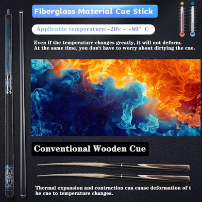 Glass Fiber Pool Cue, 2-Pieces Pool Cue Stick - 58" Professional Billiard Pool Cues Sticks, 19-20 oz Professional Pool Stick Set (with Cue Case & Glove) - color: Cue Set B