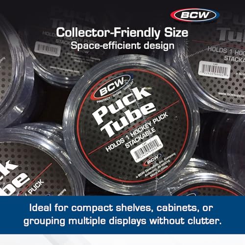 BCW Hockey Puck Tube Display Case - 1 ct - Crystal Clear, Stackable & Snug Fit