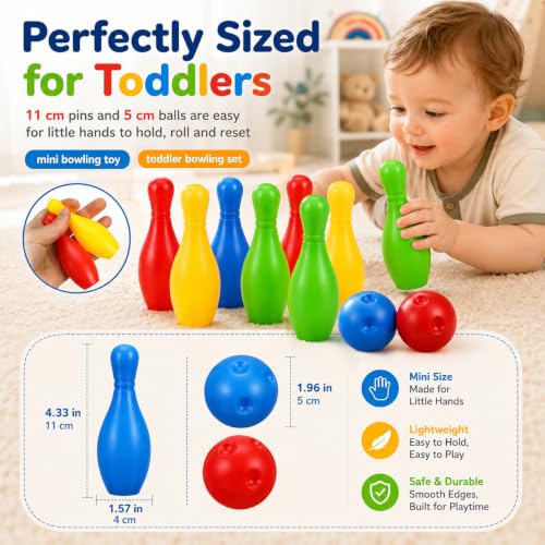 Kids Bowling Set Mini Plastic Bowling Toy Educational Indoor Outdoor Game for Toddlers Color Recognition .33 X 1.57 X 1.57 in 1 Set