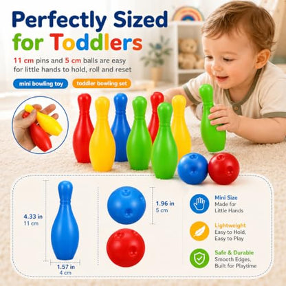 Kids Bowling Set Mini Plastic Bowling Toy Educational Indoor Outdoor Game for Toddlers Color Recognition .33 X 1.57 X 1.57 in 1 Set